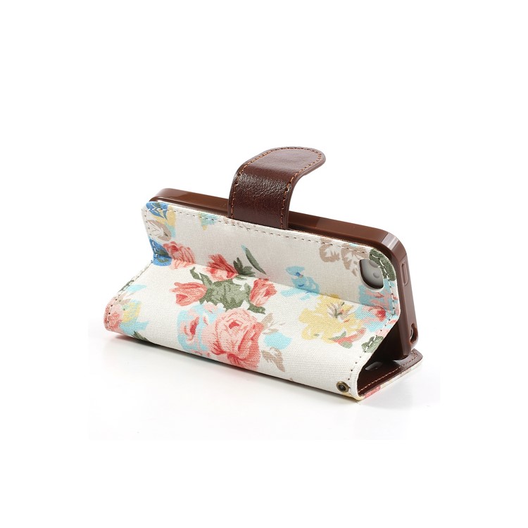 Vivid Flowers Cloth Leather Magnetic Wallet Stand Case for iPhone 4 4S - White-9