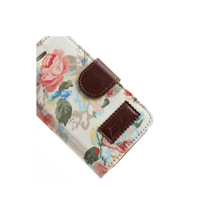Vivid Flowers Cloth Leather Magnetic Wallet Stand Case for iPhone 4 4S - White-15