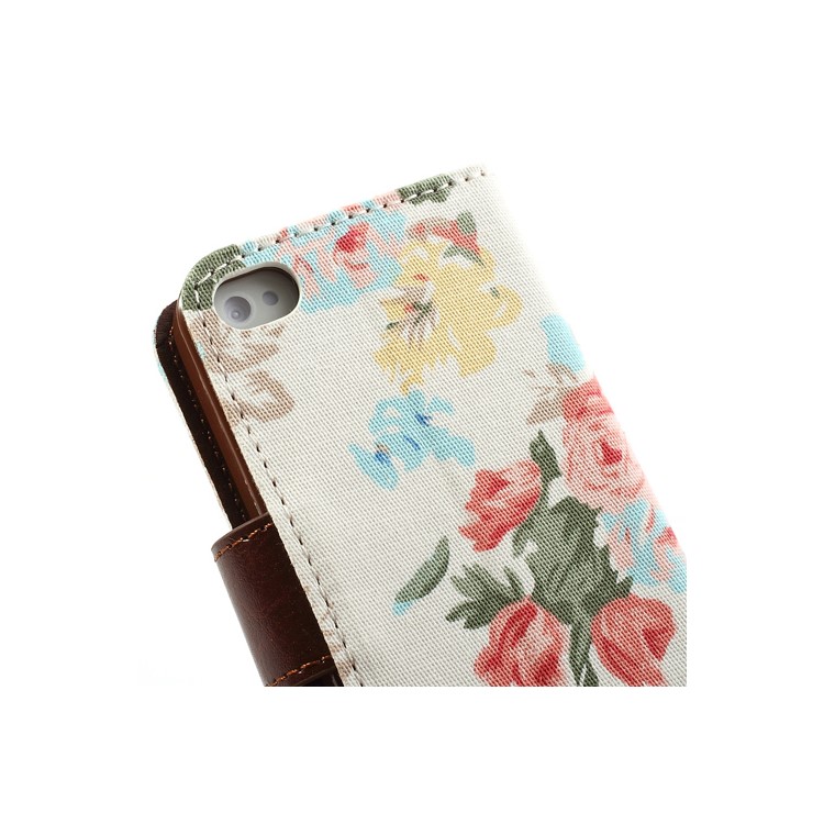 Vivid Flowers Cloth Leather Magnetic Wallet Stand Case for iPhone 4 4S - White-17
