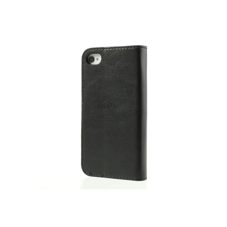 Black Crazy Horse Wallet Leather Case Stand for iPhone 4 4s-2