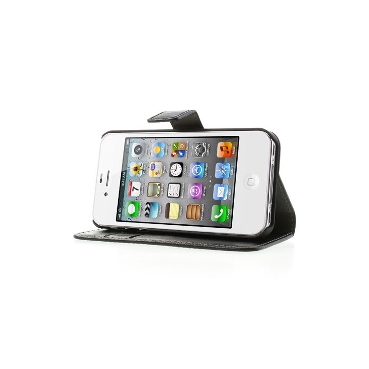Black Crazy Horse Wallet Leather Case Stand for iPhone 4 4s-3