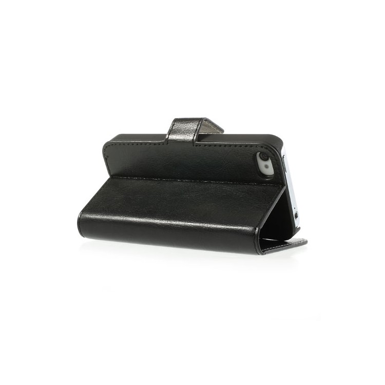 Black Crazy Horse Wallet Leather Case Stand for iPhone 4 4s-4