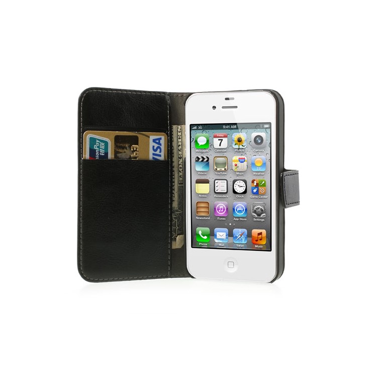 Black Crazy Horse Wallet Leather Case Stand for iPhone 4 4s-5