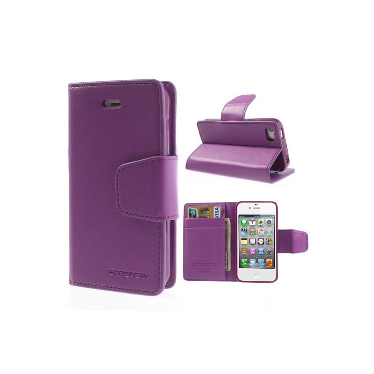 Mercury Goospery Sonata Diary Leather Stand Cover for iPhone 4s 4 - Purple-1