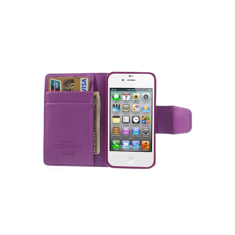 Mercury Goospery Sonata Diary Leather Stand Cover for iPhone 4s 4 - Purple-6