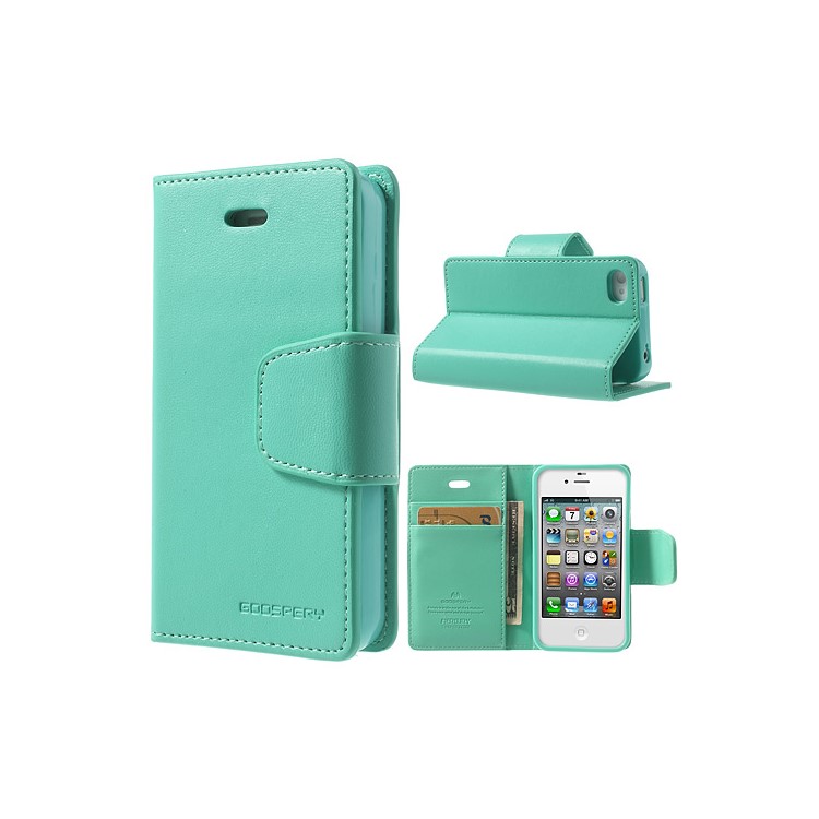 Mercury Goospery for iPhone 4s 4 Sonata Diary Flip Leather Case w/ Stand - Cyan-1