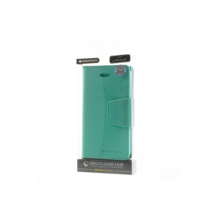 Mercury Goospery for iPhone 4s 4 Sonata Diary Flip Leather Case w/ Stand - Cyan-10