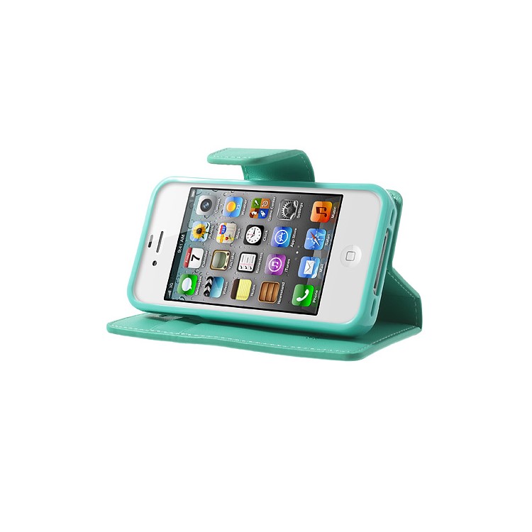 Mercury Goospery for iPhone 4s 4 Sonata Diary Flip Leather Case w/ Stand - Cyan-3