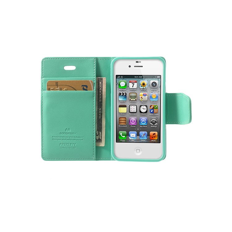 Mercury Goospery for iPhone 4s 4 Sonata Diary Flip Leather Case w/ Stand - Cyan-5
