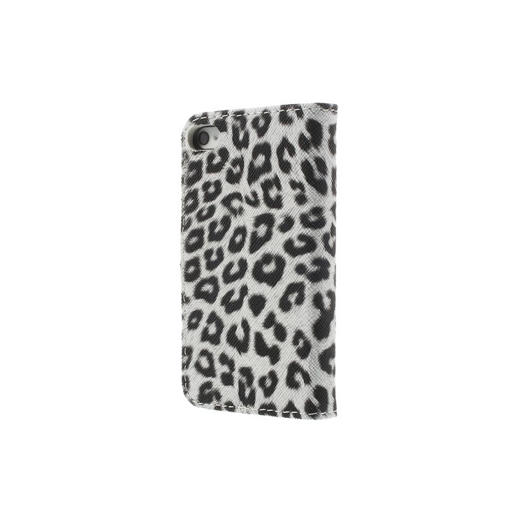 Leopard Card Slot Leather Stand Case for iPhone 4 4S - White-2