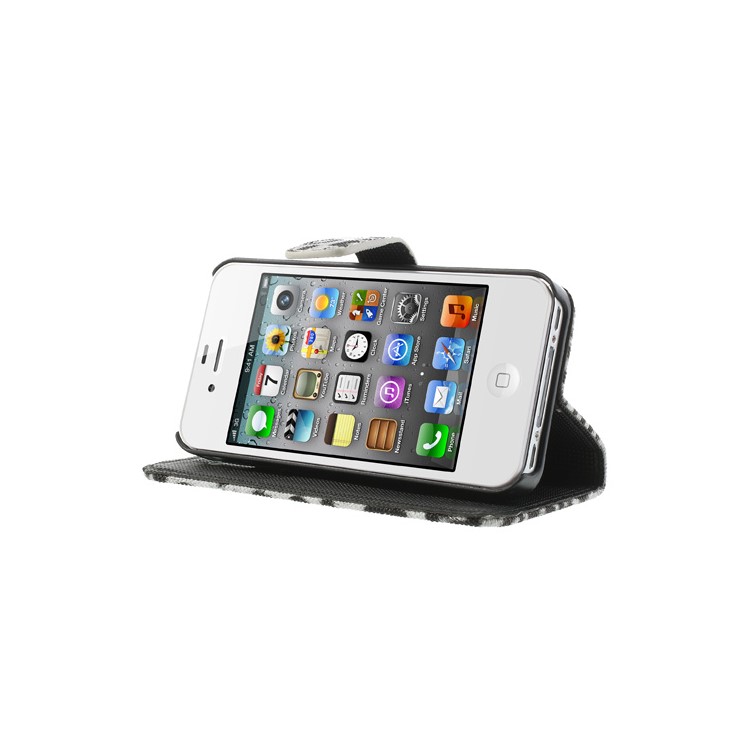 Leopard Card Slot Leather Stand Case for iPhone 4 4S - White-3