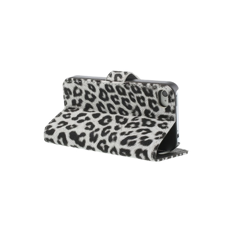 Leopard Card Slot Leather Stand Case for iPhone 4 4S - White-4