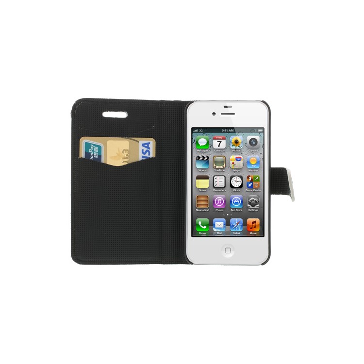 Leopard Card Slot Leather Stand Case for iPhone 4 4S - White-5