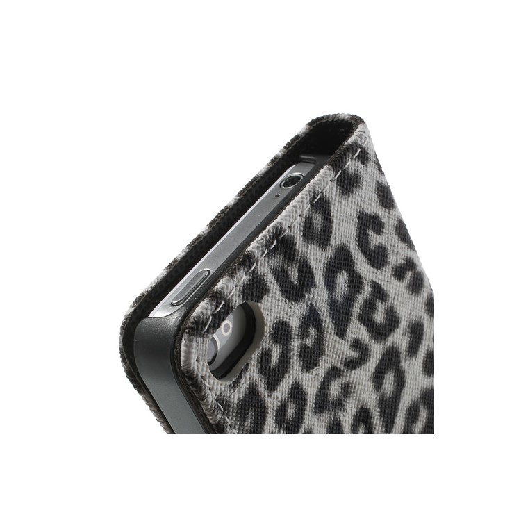 Leopard Card Slot Leather Stand Case for iPhone 4 4S - White-9