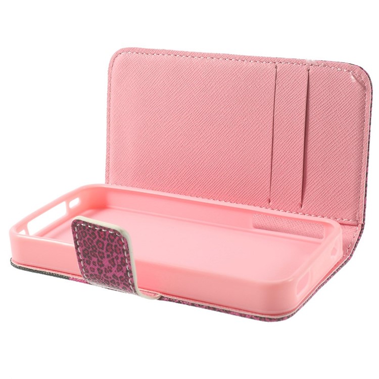 For iPhone 4s 4 Magnetic Rose Leopard & Bowknot Pattern Leather Wallet Stand Cover-10