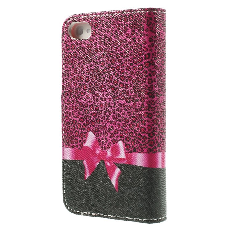 For iPhone 4s 4 Magnetic Rose Leopard & Bowknot Pattern Leather Wallet Stand Cover-2