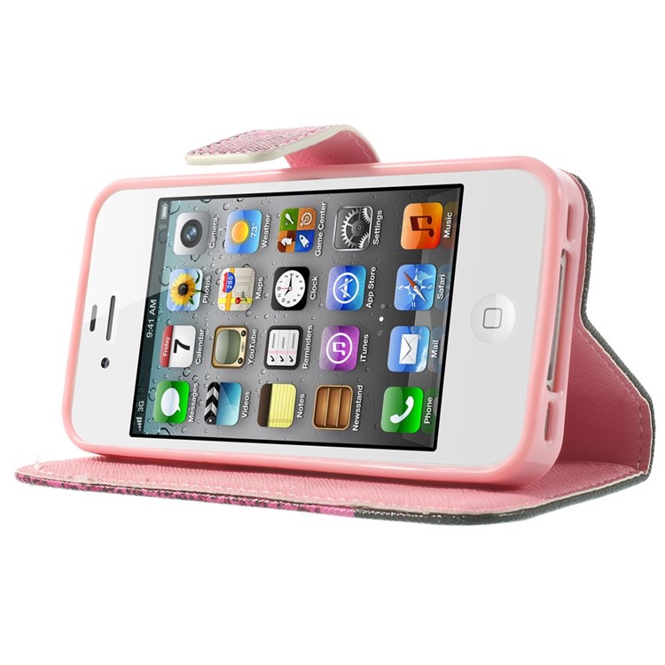 For iPhone 4s 4 Magnetic Rose Leopard & Bowknot Pattern Leather Wallet Stand Cover-3