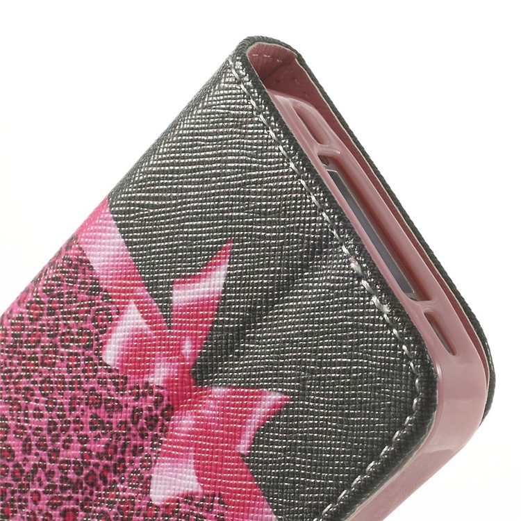 For iPhone 4s 4 Magnetic Rose Leopard & Bowknot Pattern Leather Wallet Stand Cover-8