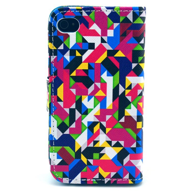 Colorful Seamless Geometric Pattern for iPhone 4S 4 Leather Flip Wallet Cover-2