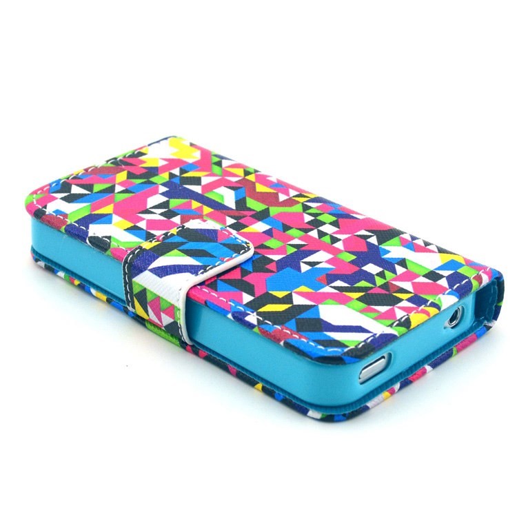 Colorful Seamless Geometric Pattern for iPhone 4S 4 Leather Flip Wallet Cover-3