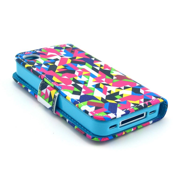 Colorful Seamless Geometric Pattern for iPhone 4S 4 Leather Flip Wallet Cover-4