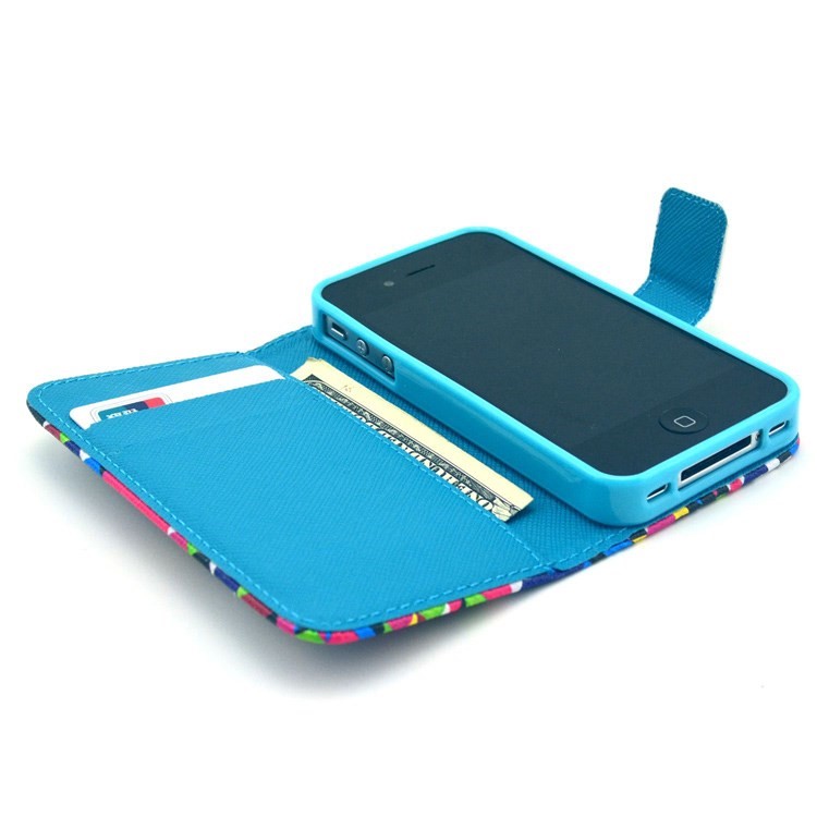 Colorful Seamless Geometric Pattern for iPhone 4S 4 Leather Flip Wallet Cover-5
