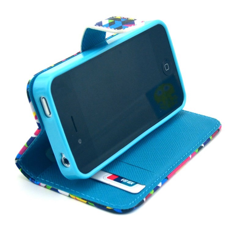 Colorful Seamless Geometric Pattern for iPhone 4S 4 Leather Flip Wallet Cover-6