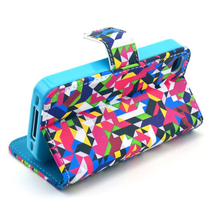Colorful Seamless Geometric Pattern for iPhone 4S 4 Leather Flip Wallet Cover-7