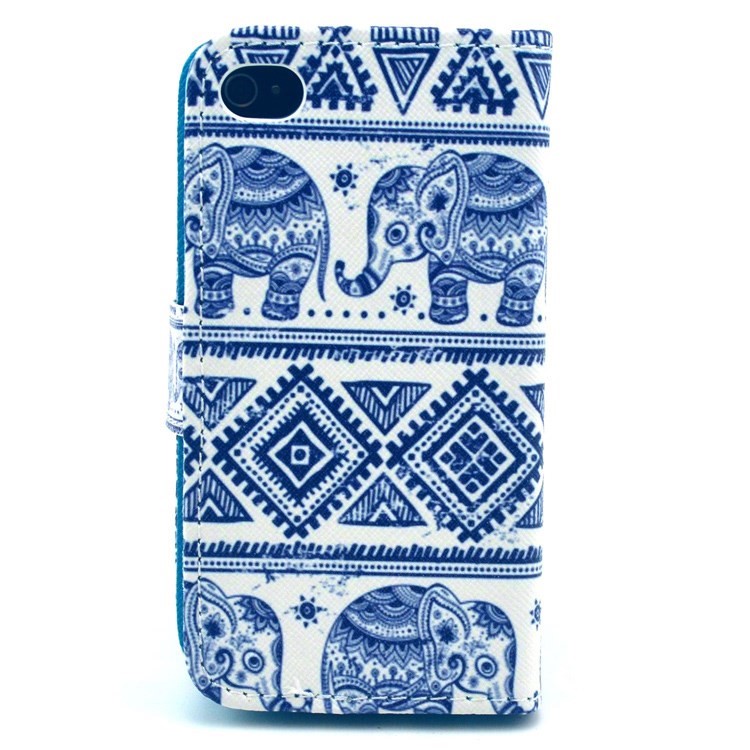 For iPhone 4S 4 Tribal Style Elephant Pattern Leather Card Slot Case w/ Stand-2