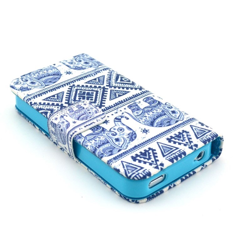 For iPhone 4S 4 Tribal Style Elephant Pattern Leather Card Slot Case w/ Stand-3