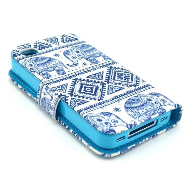 For iPhone 4S 4 Tribal Style Elephant Pattern Leather Card Slot Case w/ Stand-4