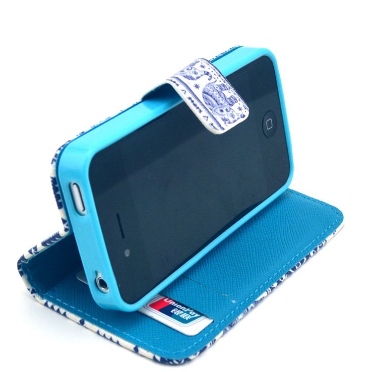 For iPhone 4S 4 Tribal Style Elephant Pattern Leather Card Slot Case w/ Stand-5