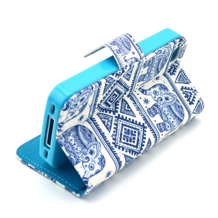 For iPhone 4S 4 Tribal Style Elephant Pattern Leather Card Slot Case w/ Stand-6