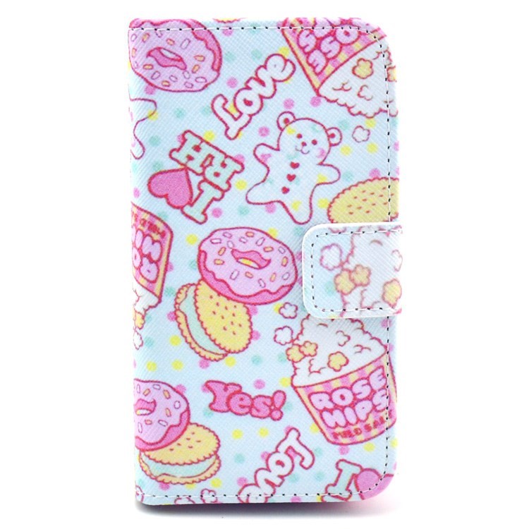 Popcorn & Doughnuts Wallet PU Leather Case with Stand for iPhone 4 4s-1