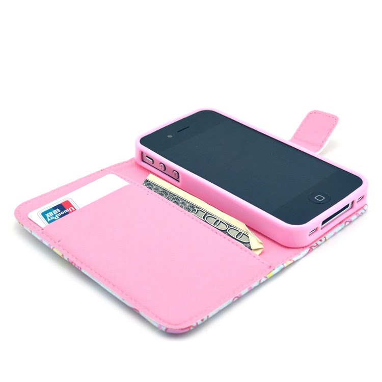 Popcorn & Doughnuts Wallet PU Leather Case with Stand for iPhone 4 4s-5
