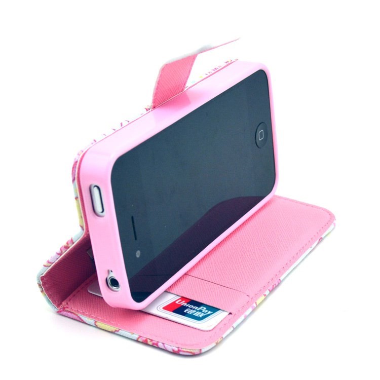 Popcorn & Doughnuts Wallet PU Leather Case with Stand for iPhone 4 4s-6