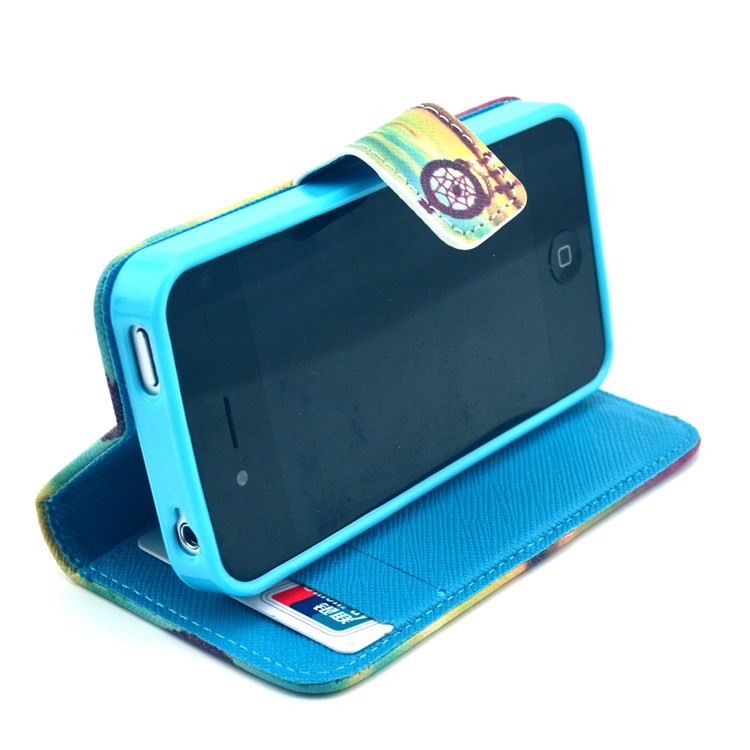 Sunset Dream Catcher Wallet Leather Shell Case with Stand for iPhone 4 4s-5