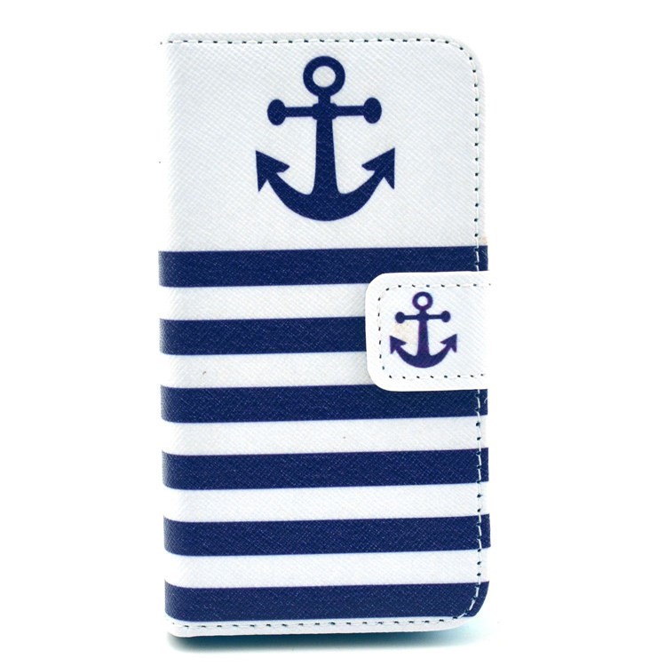 Stripes & Anchor Card Slots PU Leather Case with Stand for iPhone 4 4s-1