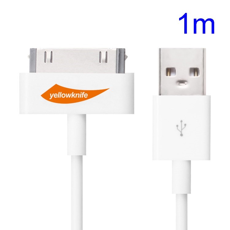 YellowKnife MFi Certified IOS7 1M 30pin USB Sync Charger Round Cord for iPhone 4S 4 iPad 2 3 iPod Touch 3 4 - White-1