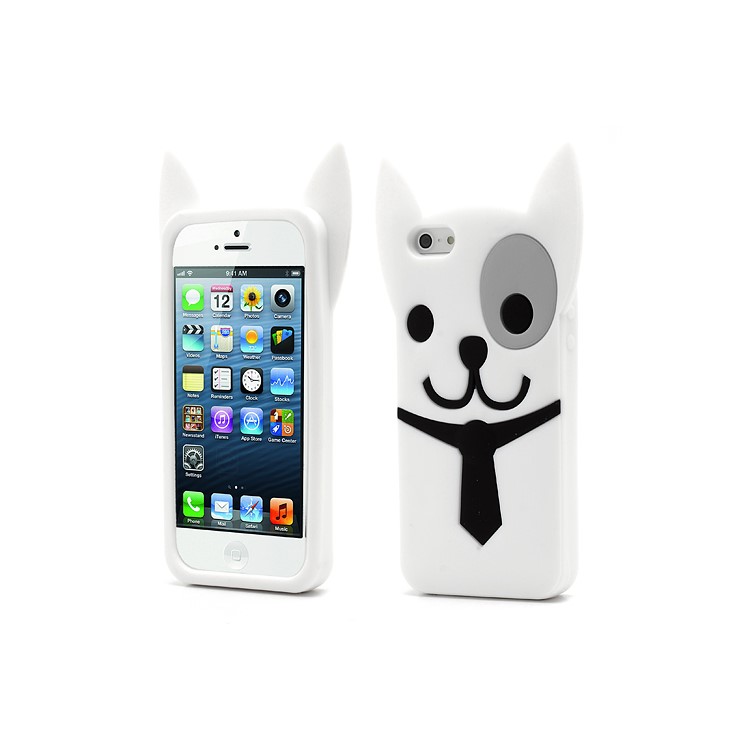 3D Lovely Dog Silicone Jelly Cover for iPhone 5 - White