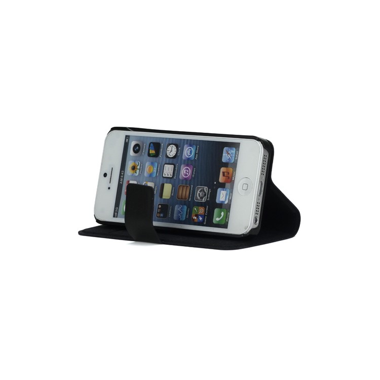 Doormoon Genuine Real Wallet Leather Case for iPhone 5 with Stand - Black-3