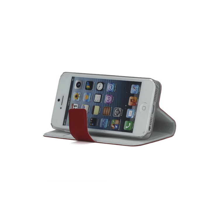 Doormoon Genuine Real Wallet Leather Case for iPhone 5 with Stand - Red-3