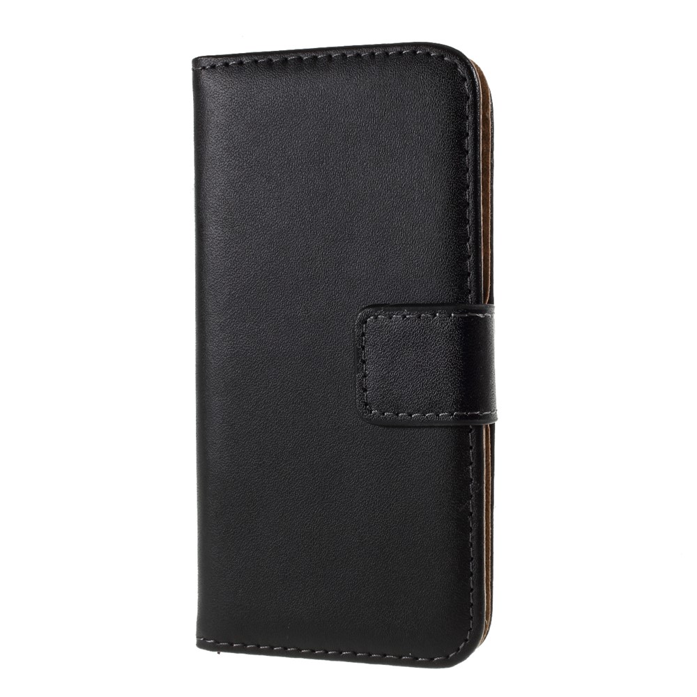 Genuine Split Leather Magnetic Credit Card Wallet Style Folio Stand Case for iPhone 5 - Black-2