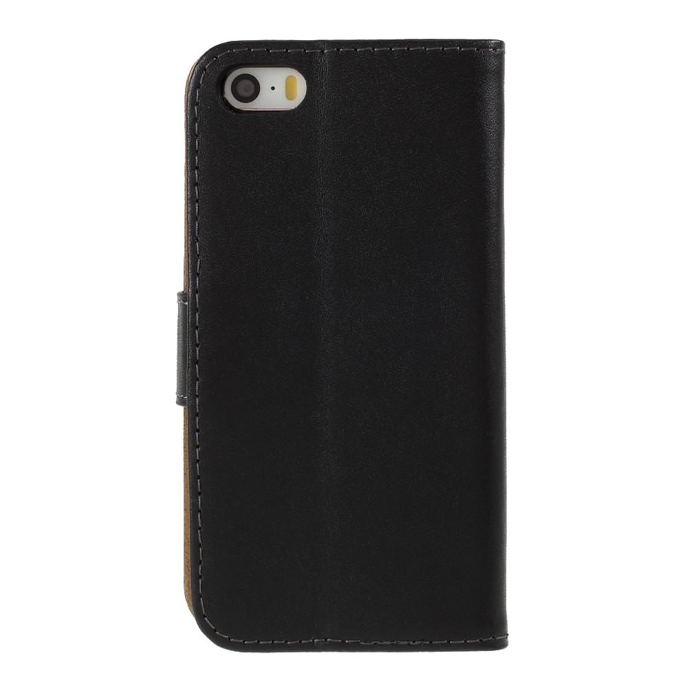Genuine Split Leather Magnetic Credit Card Wallet Style Folio Stand Case for iPhone 5 - Black-3