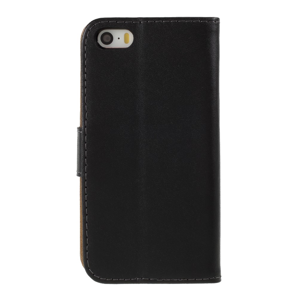 Tarjeta De Crédito Magnética De Cuero Magnético Genuino Estilo De Cartera Folio Stand Case Para IPhone SE 5S 5 - Negro