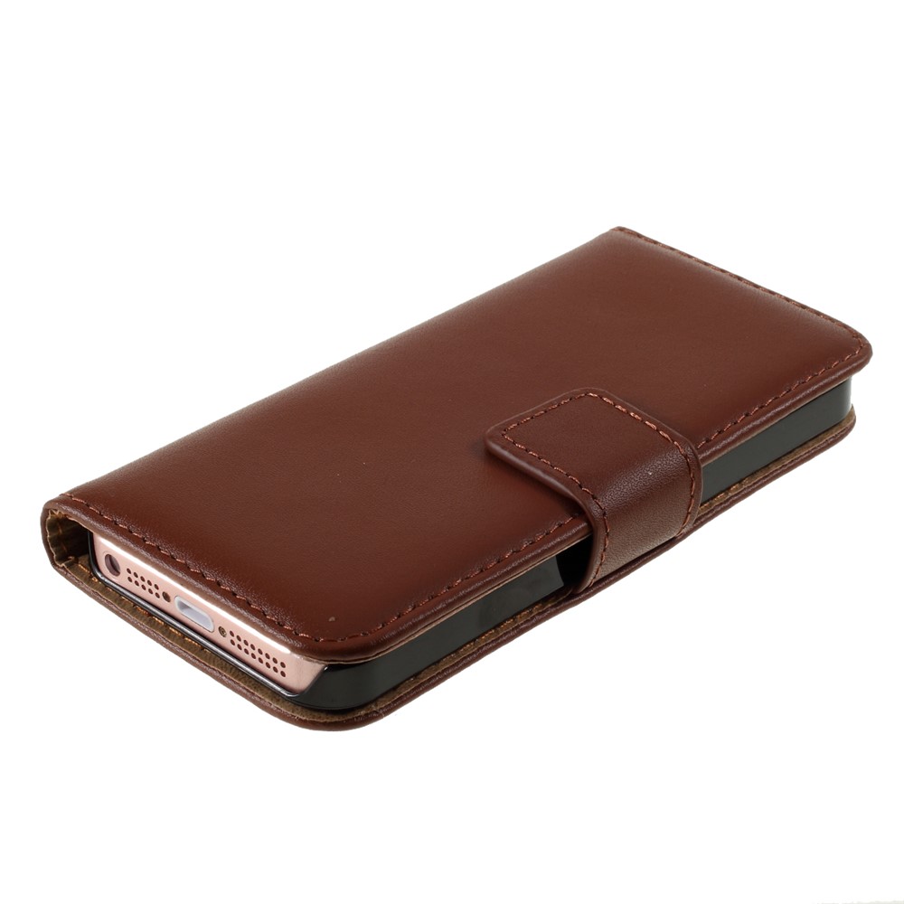 Genuine Split Leather Magnetic Credit Card Wallet Style Folio Stand Case for iPhone 5 - Coffee-4