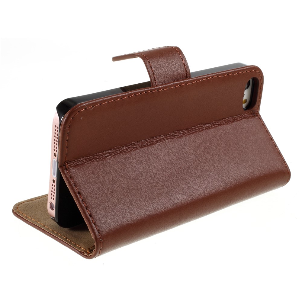 Genuine Split Leather Magnetic Credit Card Wallet Style Folio Stand Case for iPhone 5 - Coffee-5