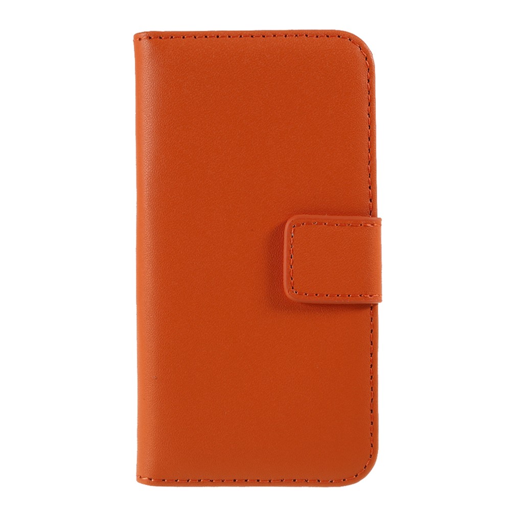 Genuine Split Leather Magnetic Credit Card Wallet Style Folio Stand Case for iPhone 5 - Orange-1