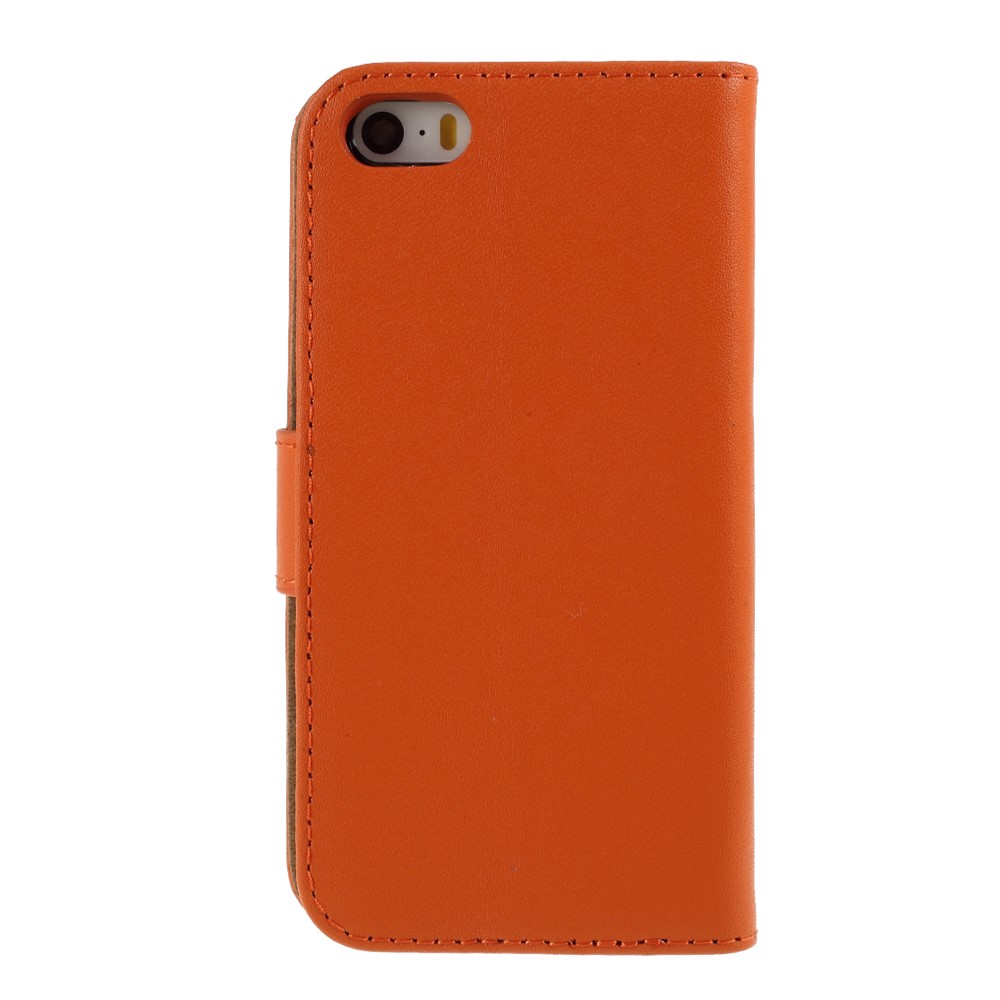 Genuine Split Leather Magnetic Credit Card Wallet Style Folio Stand Case for iPhone 5 - Orange-3