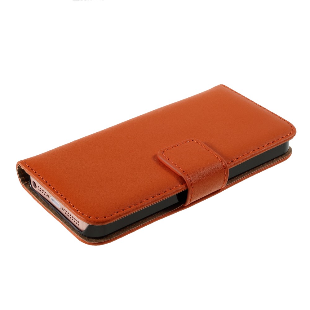 Genuine Split Leather Magnetic Credit Card Wallet Style Folio Stand Case for iPhone 5 - Orange-4